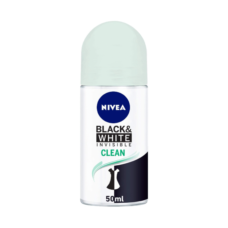 Nivea Antiperspirant Roll-on for Women, Black & White Invisible Protection Clean, 50ml