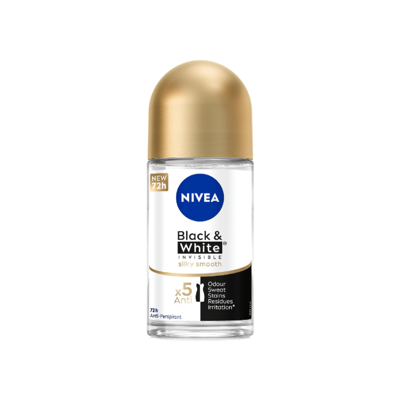 NIVEA Black & White Invisible Silky Smooth, Antiperspirant for Women, Roll-on 50ml
