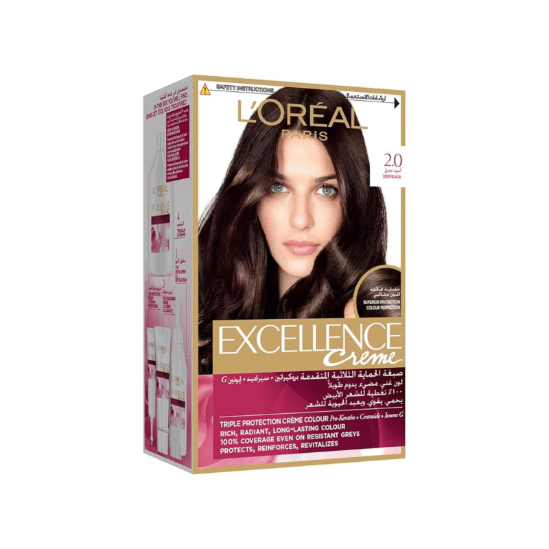 L'Oreal Paris Excellence Creme Hair Dye, 2.0 Deep Black