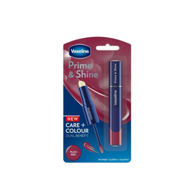 Vaseline Prime & Shine 2-In-1 Lip Balm And Coloured Gloss Plum Red