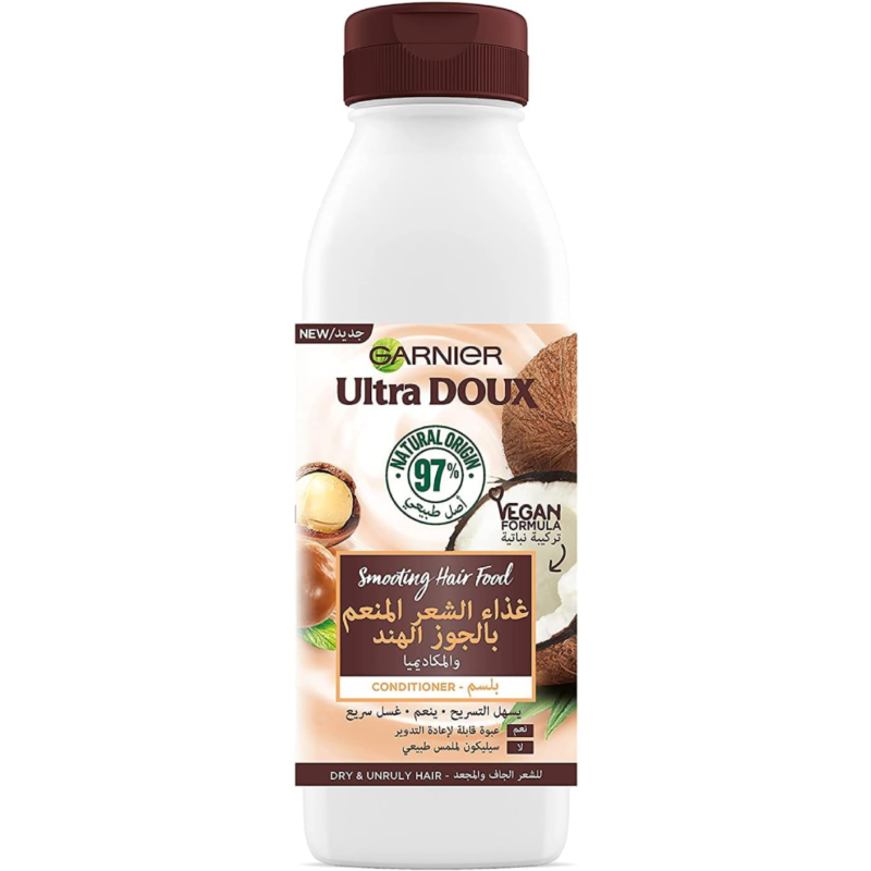 Garnier Ultra Doux Smoothing Coconut Hair Food Conditioner For Dry And Frizzy Hair, 350 ml