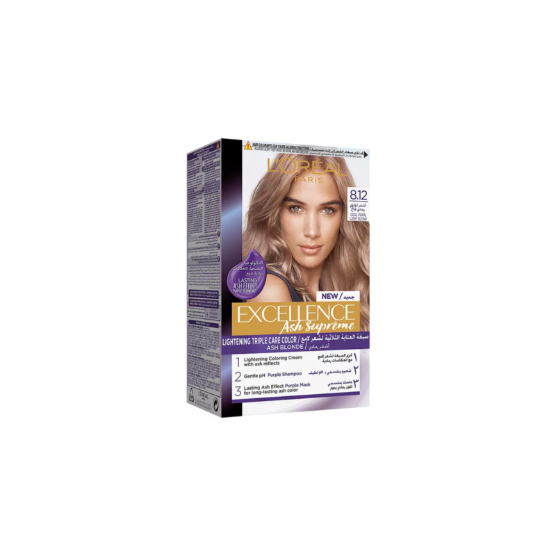 L'Oreal Paris Excellence Hair Dye with Purple Shampoo and Hair Mask Cool Pearl Light Blonde 8.12