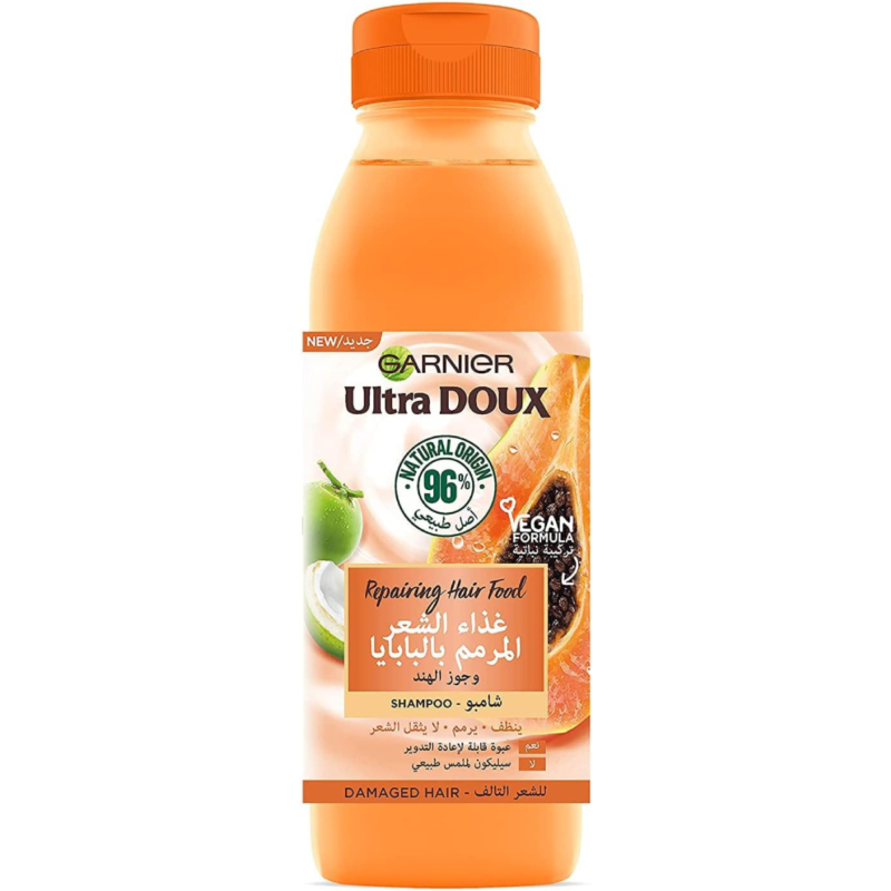 Garnier Ultra Doux Repairing Papaya Hair Food Shampoo For Damaged Hair, 350 Ml