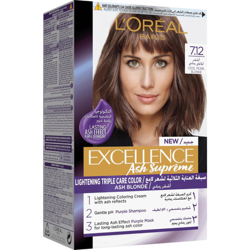 L'Oréal Paris Excellence Hair Dye with Purple Shampoo and Hair Mask - 7.12 Cool Pearl Blonde