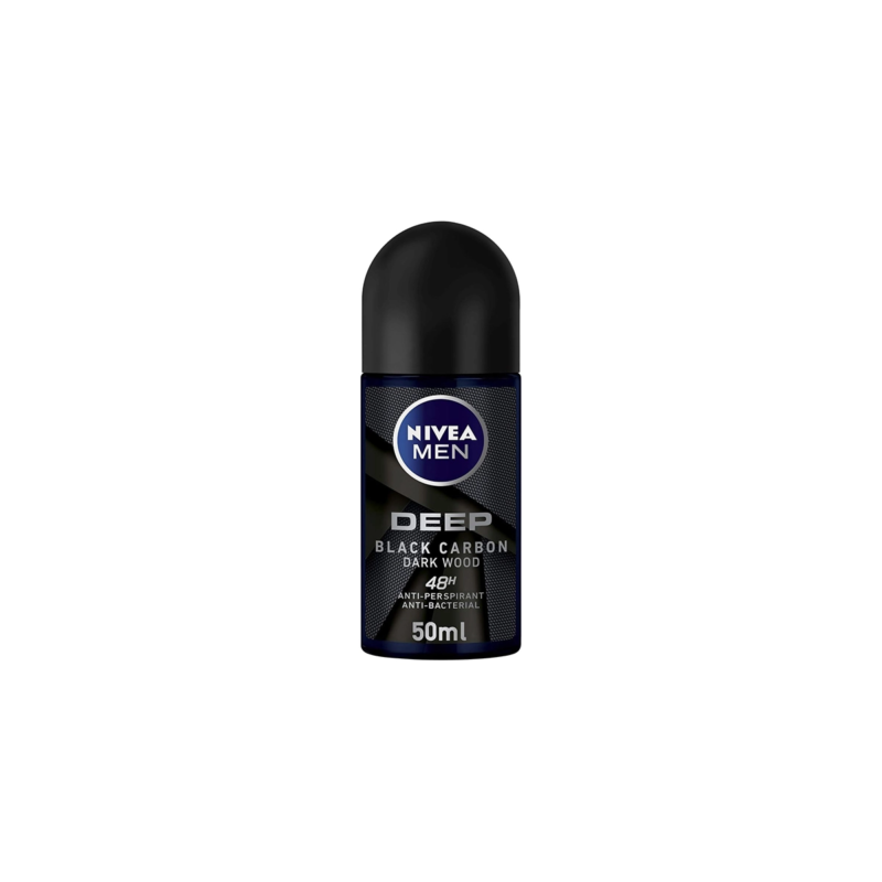 Nivea Deep Black Carbon Roll-On Deodorant With Dark Wood Scent For Men - 50 ml