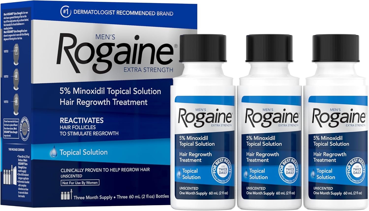 Rogaine Men's Extra Strength Solution, 2 Oz (Pack of 3)