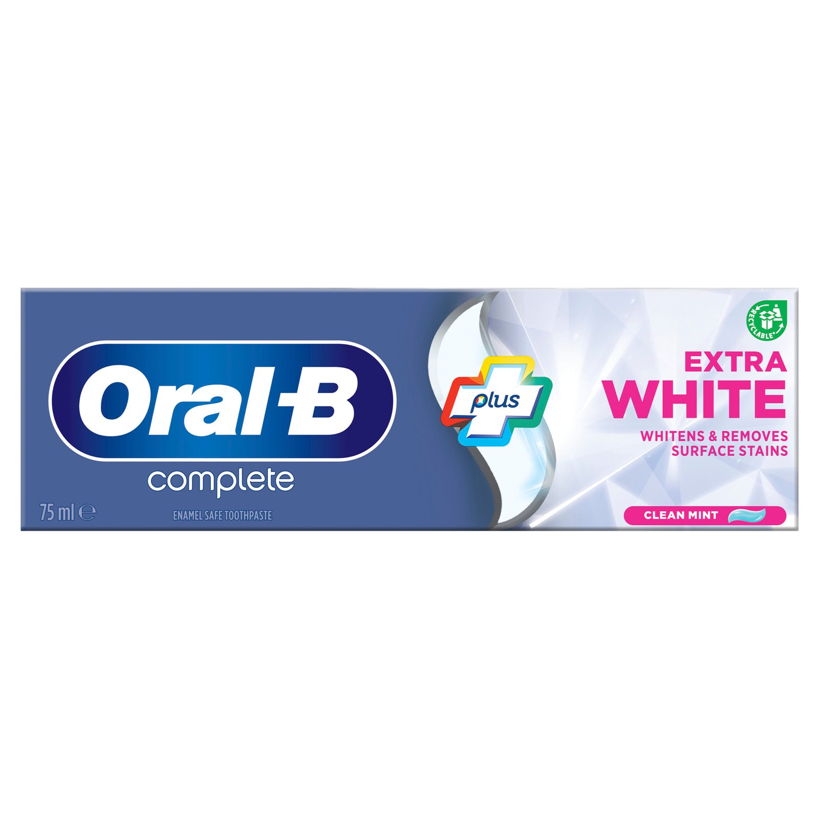 Oral-B Complete Plus Extra White toothpaste whitens & removes surface stains