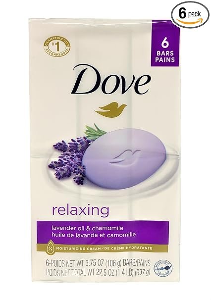 Dove Relaxing Lavender Beauty Bar with Lavender and Chamomile Scent 3.75 Ounce 6 Bar